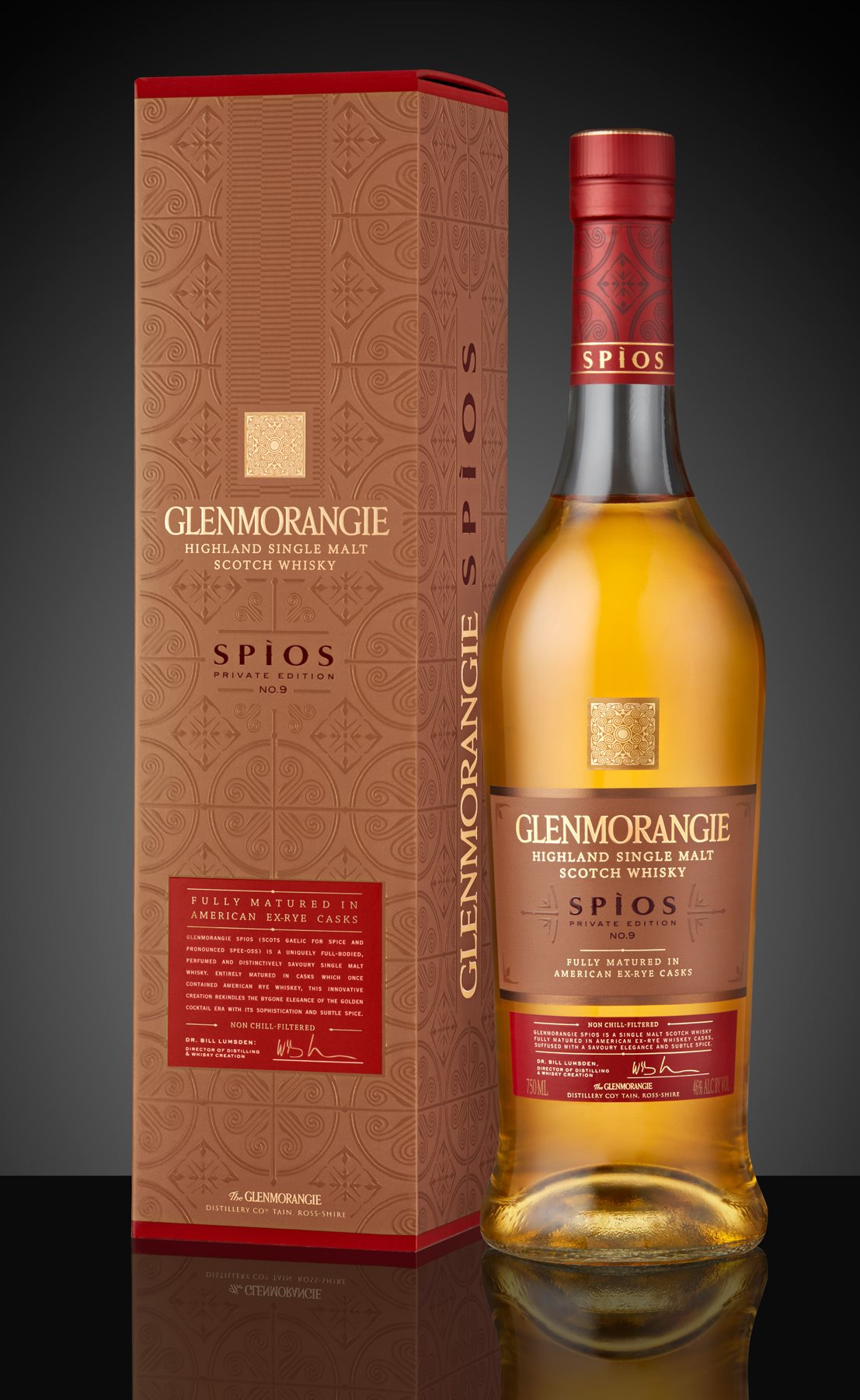 Glenmorangie Private Edition 9 Spios_Bottle and Pack on Black background